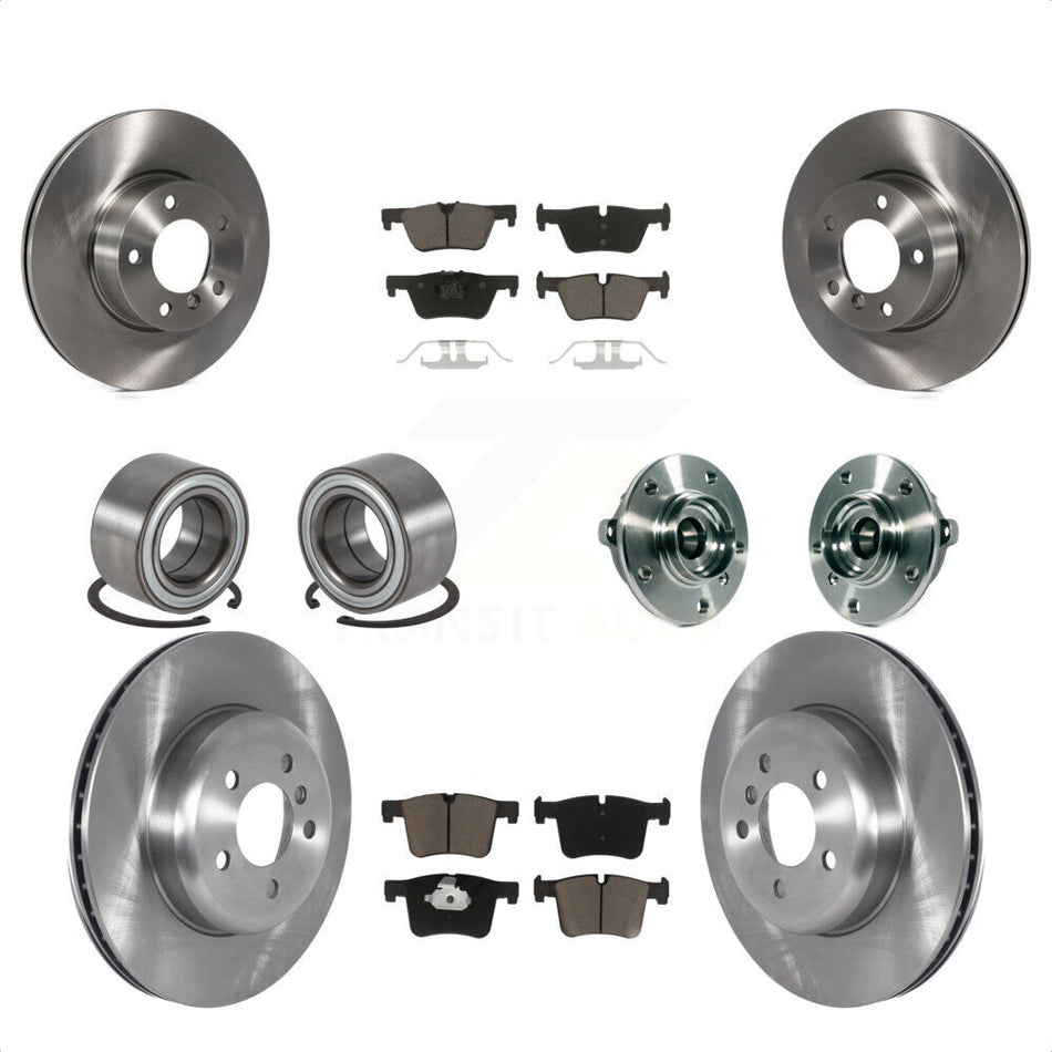 Front Rear Wheel Hub Bearings Assembly Disc Brake Rotors And Ceramic Pads Shoes Kit (10Pc) For 2016 BMW 328i GT xDrive With Blue Painted Calipers KBB-122653 by Transit Auto
