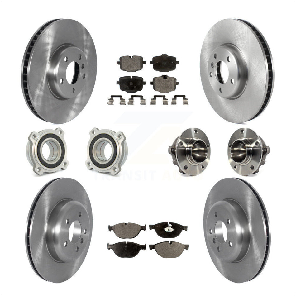 Front Rear Hub Bearings Assembly Disc Brake Rotors And Semi-Metallic Pads Kit (10Pc) For 2011-2012 BMW 550i KBB-122668 by Transit Auto