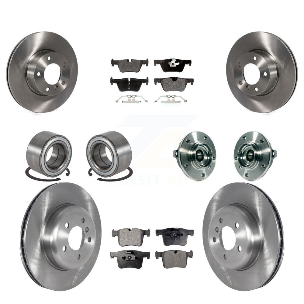 Front Rear Wheel Hub Bearings Assembly Disc Brake Rotors And Semi-Metallic Pads Shoes Kit (10Pc) For 2016 BMW 328i GT xDrive With Blue Painted Calipers KBB-122669 by Transit Auto
