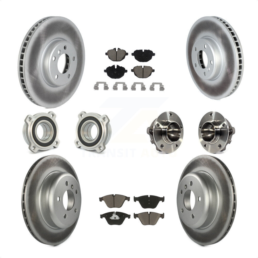 Front Rear Hub Bearings Assembly Coated Disc Brake Rotors And Ceramic Pads Kit (10Pc) For 2011-2013 BMW 535i With 330mm Diameter Rotor KBB-122710 by Transit Auto