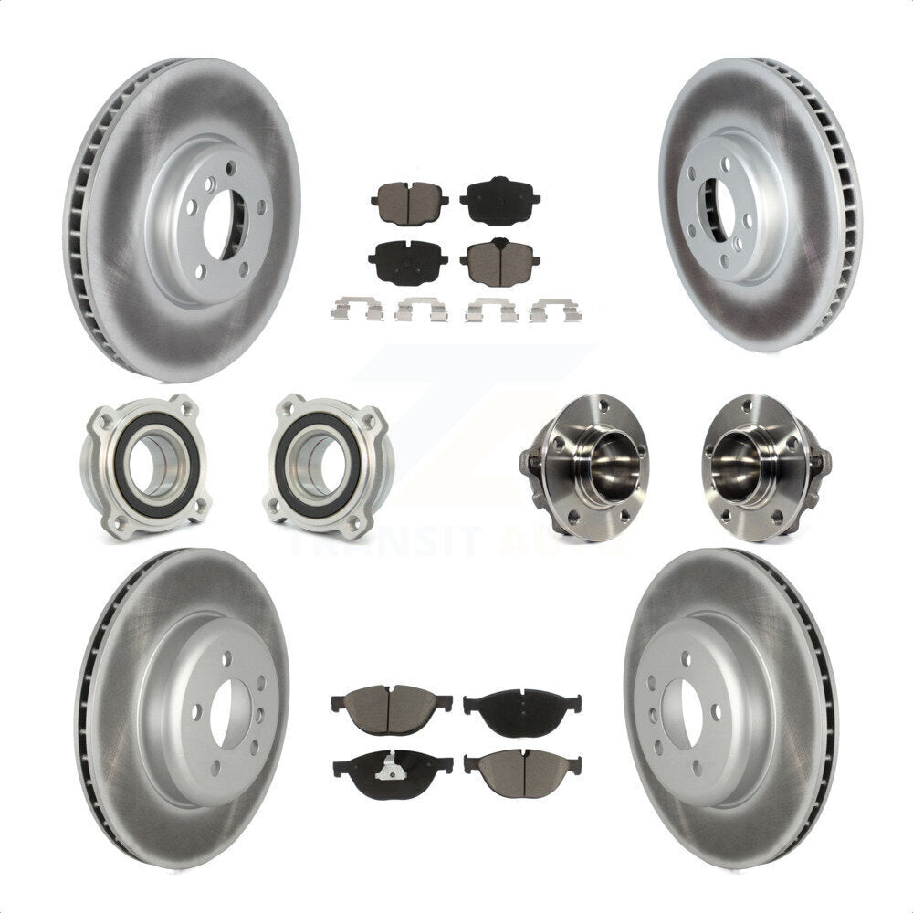 Front Rear Hub Bearings Assembly Coated Disc Brake Rotors And Ceramic Pads Kit (10Pc) For 2011-2012 BMW 550i KBB-122712 by Transit Auto