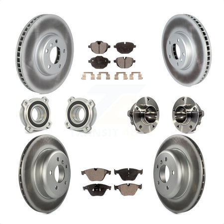 Front Rear Hub Bearings Assembly Coated Disc Brake Rotors And Semi-Metallic Pads Kit (10Pc) For 2011-2013 BMW 535i With 330mm Diameter Rotor KBB-122750 by Transit Auto