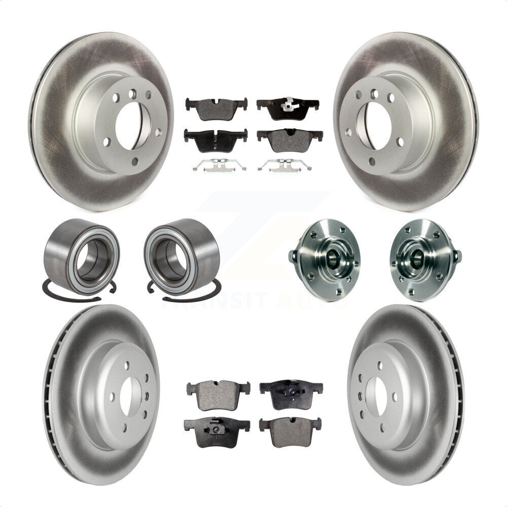 Front Rear Wheel Hub Bearings Assembly Coated Disc Brake Rotors And Semi-Metallic Pads Shoes Kit (10Pc) For 2016 BMW 328i GT xDrive With Blue Painted Calipers KBB-122777 by Transit Auto