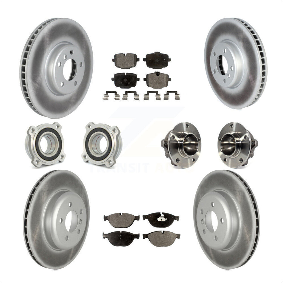 Front Rear Hub Bearings Assembly Coated Disc Brake Rotors And Ceramic Pads Kit (10Pc) For 2011-2012 BMW 550i KBB-122821 by Transit Auto