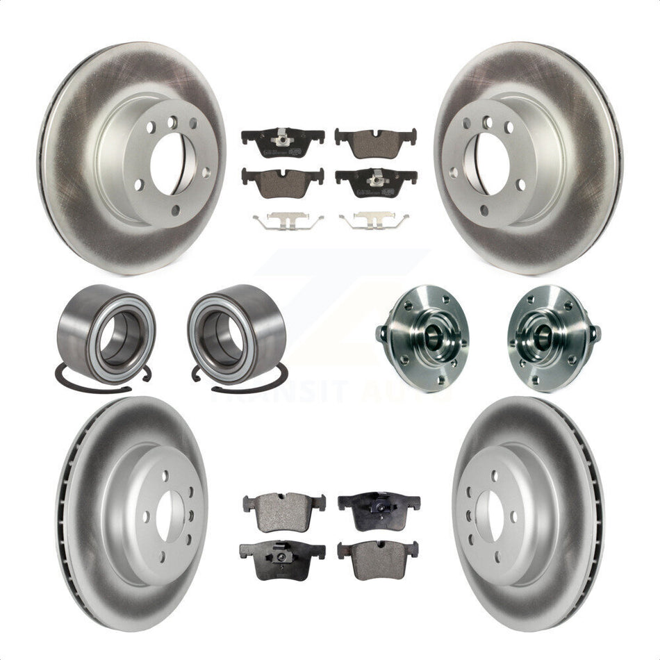 Front Rear Wheel Hub Bearings Assembly Coated Disc Brake Rotors And Ceramic Pads Shoes Kit (10Pc) For 2016 BMW 328i GT xDrive With Blue Painted Calipers KBB-122846 by Transit Auto
