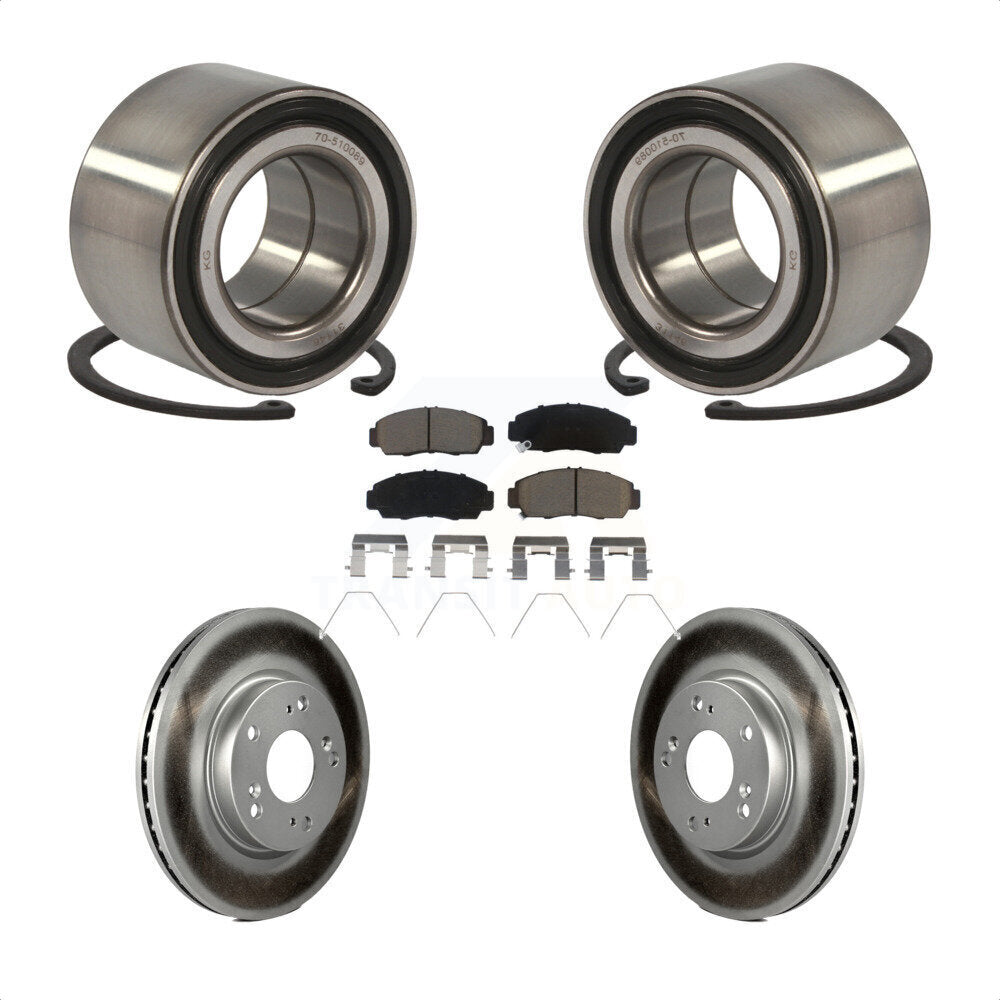 Front Wheel Bearing With Coated Disc Brake Rotors And Ceramic Pads Kit For Honda Civic KBB-122937 by Transit Auto