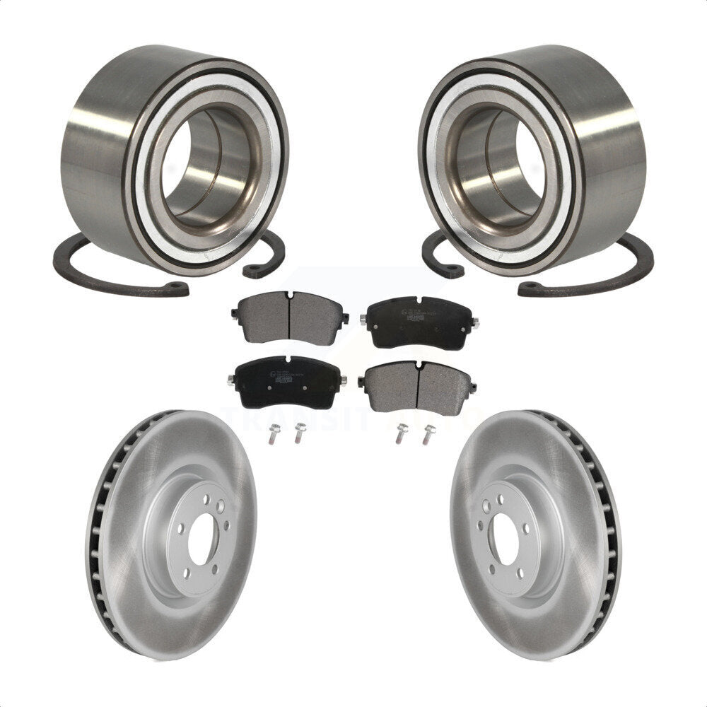 Front Wheel Bearing With Coated Disc Brake Rotors And Ceramic Pads Kit For 2018-2019 Land Rover Range HSE with DIESEL engine Dual Piston Caliper KBB-123023 by Transit Auto