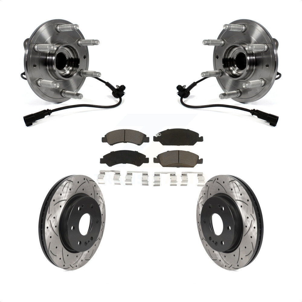 Front Hub Bearing Assembly With Coated Drilled Slotted Disc Brake Rotors And Ceramic Pads Kit For 2019 Chevrolet Silverado 1500 LD 4WD 4 Piston Caliper KBB-123060 by Transit Auto