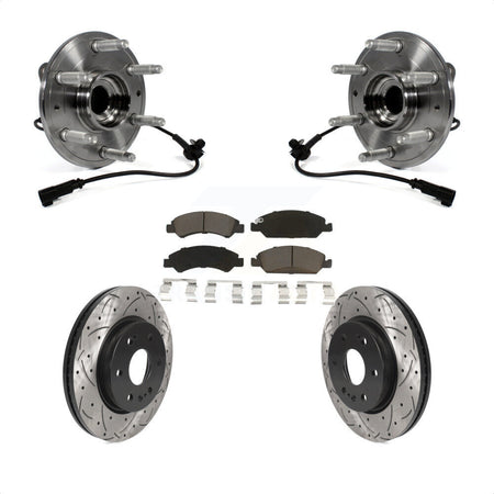 Front Hub Bearing Assembly With Coated Drilled Slotted Disc Brake Rotors And Ceramic Pads Kit For 2019 Chevrolet Silverado 1500 LD 4WD 4 Piston Caliper KBB-123060 by Transit Auto