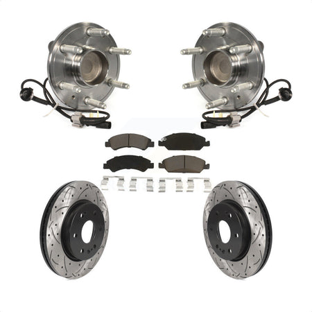 Front Hub Bearing Assembly With Coated Drilled Slotted Disc Brake Rotors And Ceramic Pads Kit For 2019 Chevrolet Silverado 1500 LD RWD 4 Piston Caliper KBB-123061 by Transit Auto