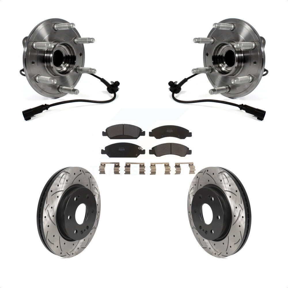 Front Hub Bearing Assembly With Coated Drilled Slotted Disc Brake Rotors And Semi-Metallic Pads Kit For 2019 Chevrolet Silverado 1500 LD 4WD 4 Piston Caliper KBB-123067 by Transit Auto