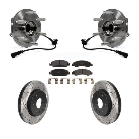 Front Hub Bearing Assembly With Coated Drilled Slotted Disc Brake Rotors And Semi-Metallic Pads Kit For 2019 Chevrolet Silverado 1500 LD 4WD 4 Piston Caliper KBB-123067 by Transit Auto