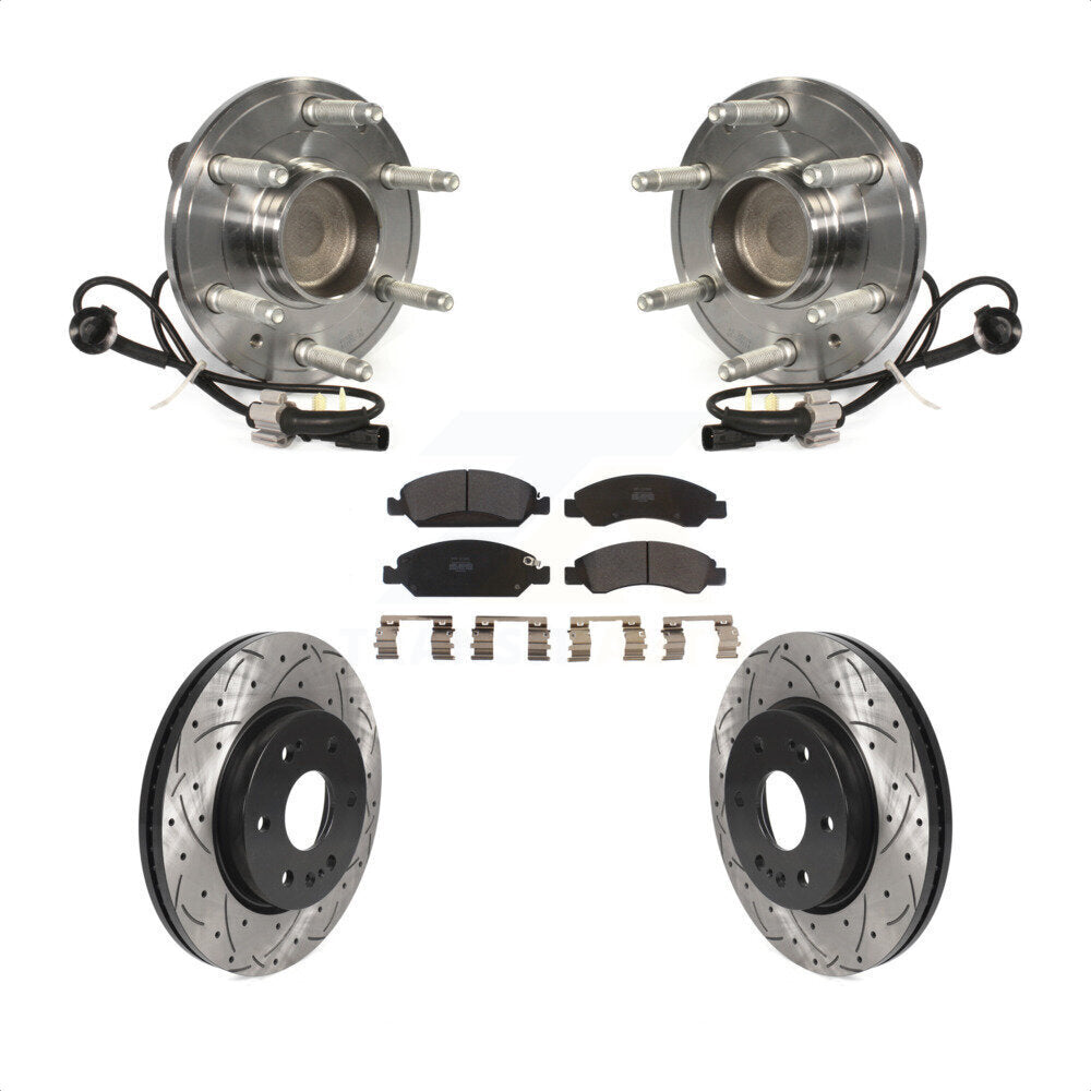 Front Hub Bearing Assembly With Coated Drilled Slotted Disc Brake Rotors And Semi-Metallic Pads Kit For 2019 Chevrolet Silverado 1500 LD RWD 4 Piston Caliper KBB-123068 by Transit Auto