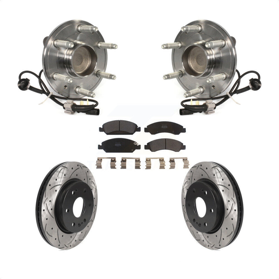 Front Hub Bearing Assembly With Coated Drilled Slotted Disc Brake Rotors And Semi-Metallic Pads Kit For 2019 Chevrolet Silverado 1500 LD RWD 4 Piston Caliper KBB-123068 by Transit Auto