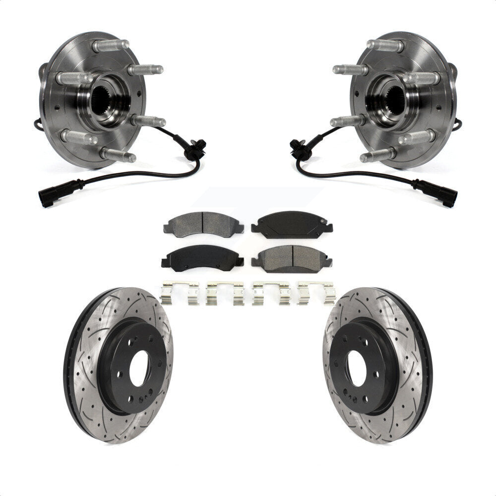 Front Hub Bearing Assembly With Coated Drilled Slotted Disc Brake Rotors And Semi-Metallic Pads Kit For 2019 Chevrolet Silverado 1500 LD 4WD 4 Piston Caliper KBB-123070 by Transit Auto