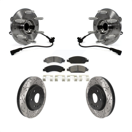 Front Hub Bearing Assembly With Coated Drilled Slotted Disc Brake Rotors And Semi-Metallic Pads Kit For 2019 Chevrolet Silverado 1500 LD 4WD 4 Piston Caliper KBB-123070 by Transit Auto