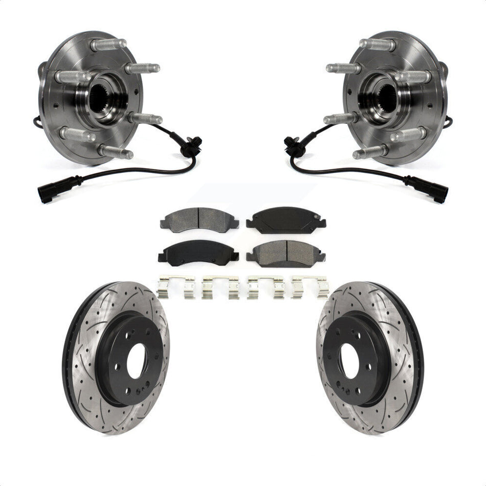 Front Hub Bearing Assembly With Coated Drilled Slotted Disc Brake Rotors And Semi-Metallic Pads Kit For 2019 Chevrolet Silverado 1500 LD 4WD 4 Piston Caliper KBB-123070 by Transit Auto