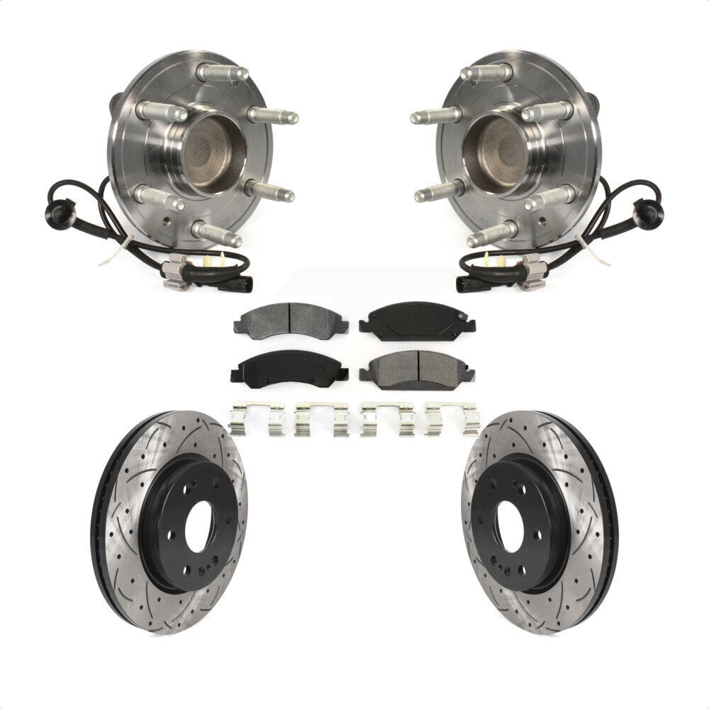 Front Hub Bearing Assembly With Coated Drilled Slotted Disc Brake Rotors And Semi-Metallic Pads Kit For 2019 Chevrolet Silverado 1500 LD RWD 4 Piston Caliper KBB-123071 by Transit Auto