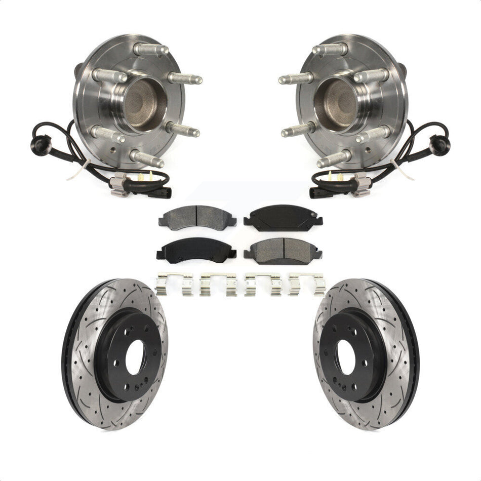Front Hub Bearing Assembly With Coated Drilled Slotted Disc Brake Rotors And Semi-Metallic Pads Kit For 2019 Chevrolet Silverado 1500 LD RWD 4 Piston Caliper KBB-123071 by Transit Auto
