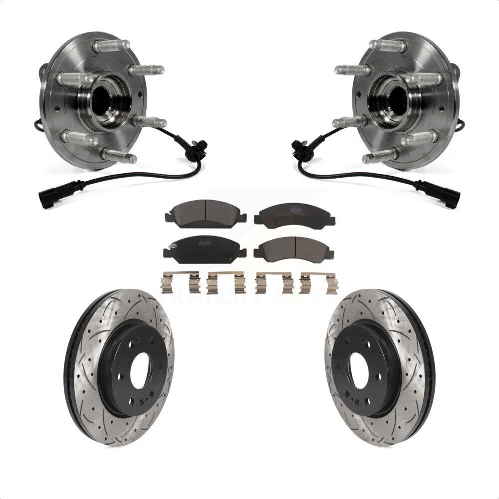 Front Hub Bearing Assembly With Coated Drilled Slotted Disc Brake Rotors And Ceramic Pads Kit For 2019 Chevrolet Silverado 1500 LD 4WD 4 Piston Caliper KBB-123075 by Transit Auto