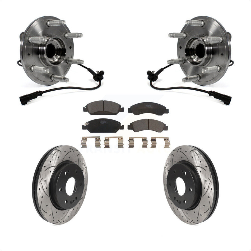 Front Hub Bearing Assembly With Coated Drilled Slotted Disc Brake Rotors And Ceramic Pads Kit For 2019 Chevrolet Silverado 1500 LD 4WD 4 Piston Caliper KBB-123075 by Transit Auto