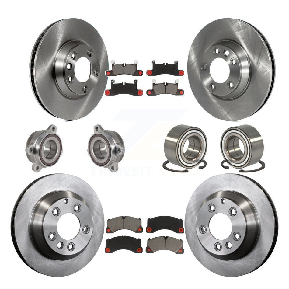 Front Rear Wheel Hub Bearings Assembly Disc Brake Rotors And Ceramic Pads Kit (10Pc) For 2011-2012 Porsche Cayenne Base With 380mm Diameter Rotor KBB-123154 by Transit Auto