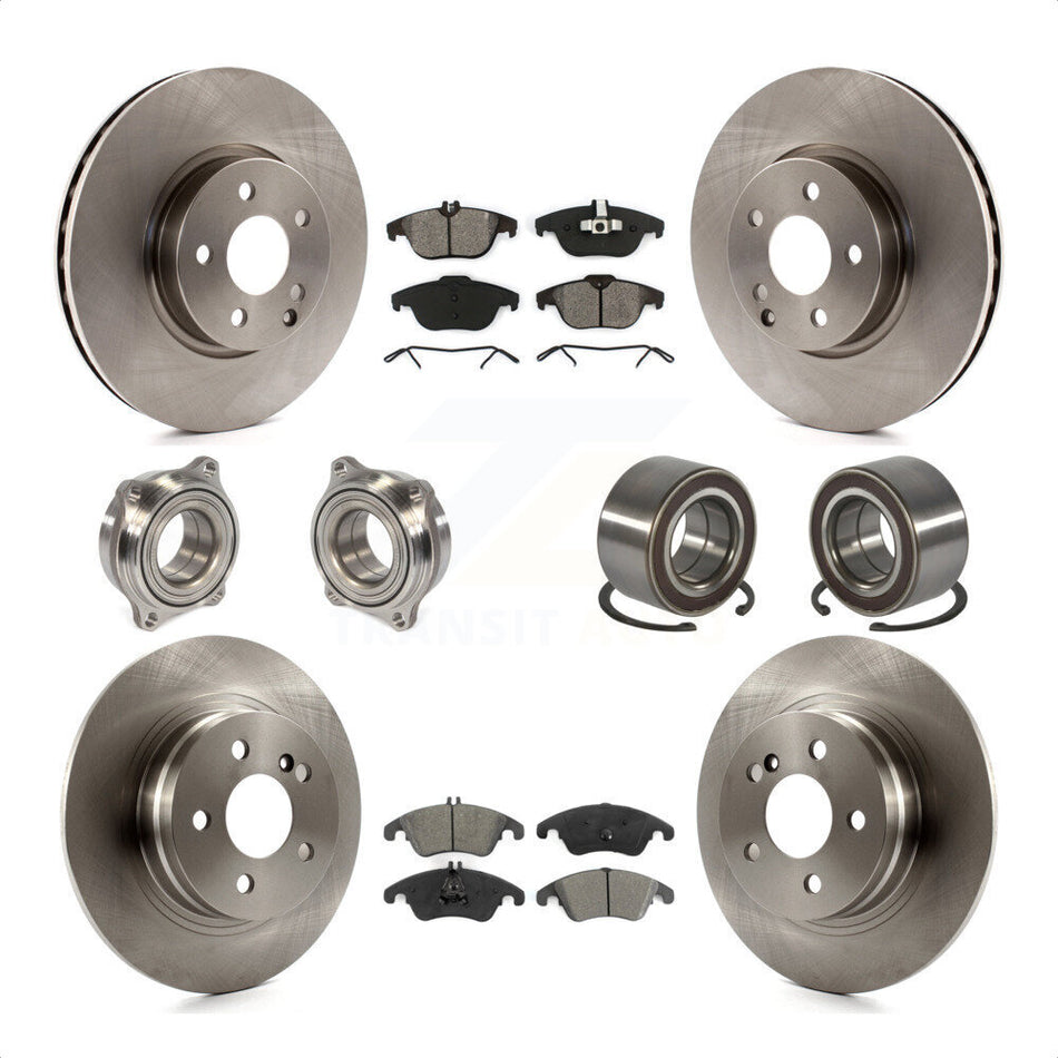 Front Rear Wheel Hub Bearings Assembly Disc Brake Rotors And Semi-Metallic Pads Kit (10Pc) For 2011-2012 Mercedes-Benz C300 With 322mm Diameter Rotor KBB-123166 by Transit Auto