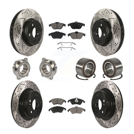 Front Rear Wheel Hub Bearings Assembly Coated Disc Brake Rotors And Ceramic Pads Kit (10Pc) For 2011-2012 Mercedes-Benz C300 With 322mm Diameter Rotor KBB-123186 by Transit Auto