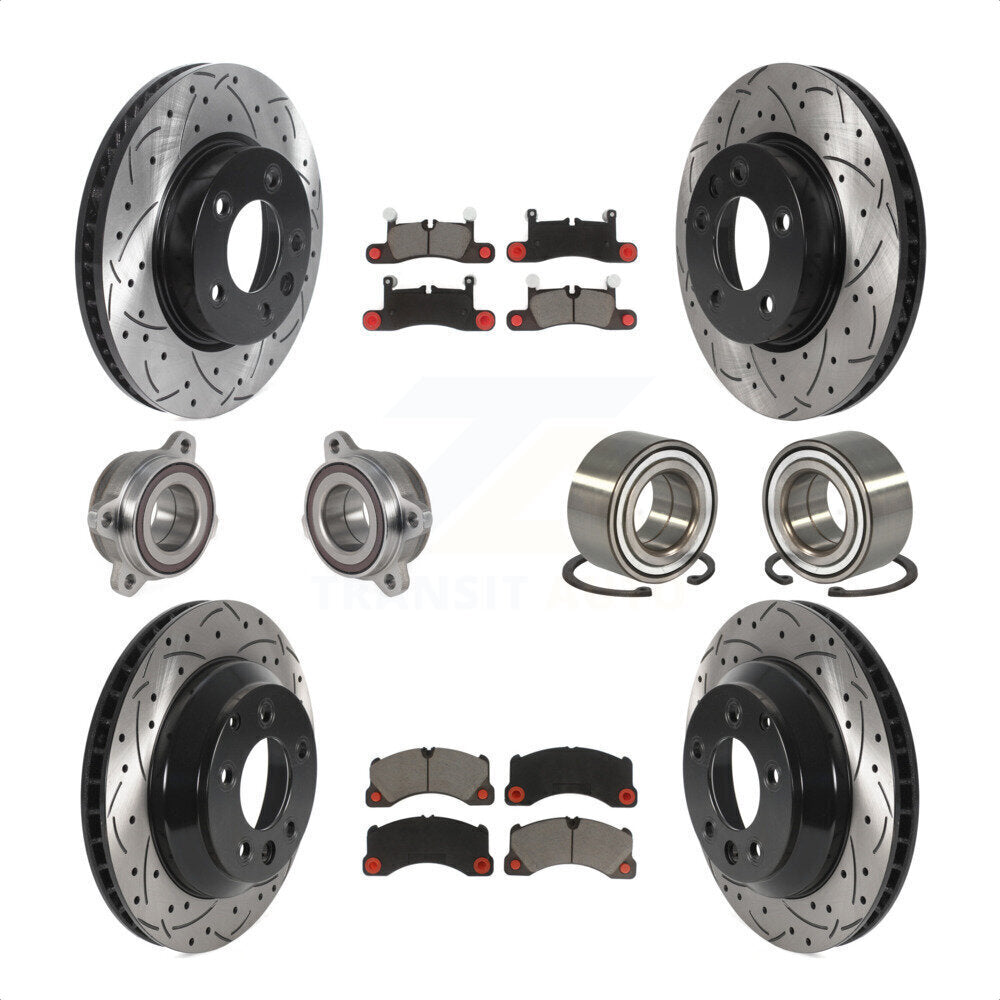 Front Rear Wheel Hub Bearings Assembly Coated Disc Brake Rotors And Ceramic Pads Kit (10Pc) For 2016-2017 Volkswagen Touareg KBB-123189 by Transit Auto