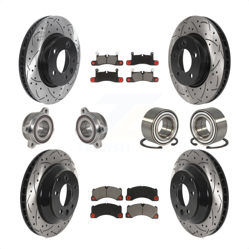 Front Rear Wheel Hub Bearings Assembly Coated Disc Brake Rotors And Ceramic Pads Kit (10Pc) For 2016-2017 Volkswagen Touareg KBB-123189 by Transit Auto
