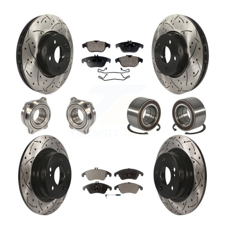 Front Rear Wheel Hub Bearings Assembly Coated Disc Brake Rotors And Semi-Metallic Pads Kit (10Pc) For 2011-2012 Mercedes-Benz C300 With 322mm Diameter Rotor KBB-123203 by Transit Auto