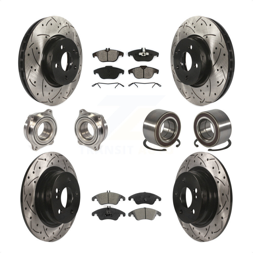 Front Rear Wheel Hub Bearings Assembly Coated Disc Brake Rotors And Semi-Metallic Pads Kit (10Pc) For 2011-2012 Mercedes-Benz C300 With 322mm Diameter Rotor KBB-123208 by Transit Auto