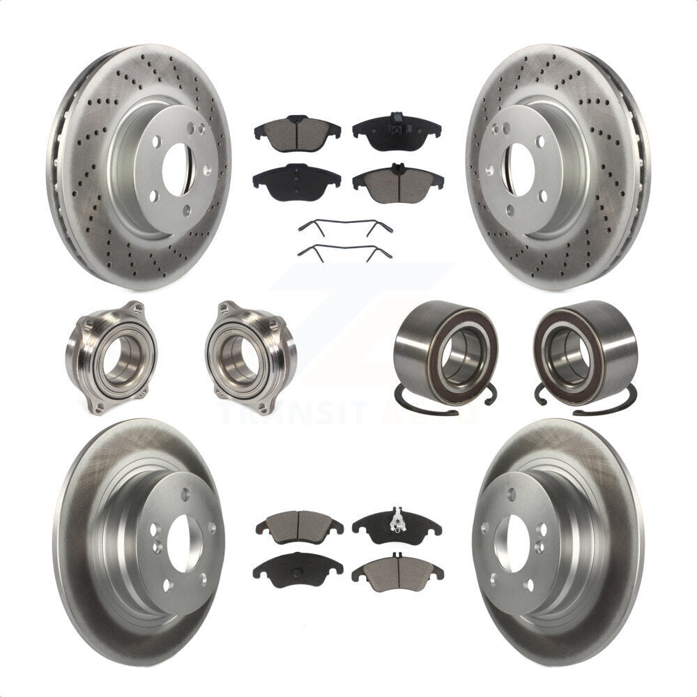 Front Rear Wheel Hub Bearings Assembly Coated Disc Brake Rotors And Ceramic Pads Kit (10Pc) For 2011-2012 Mercedes-Benz C300 With 322mm Diameter Rotor KBB-123256 by Transit Auto