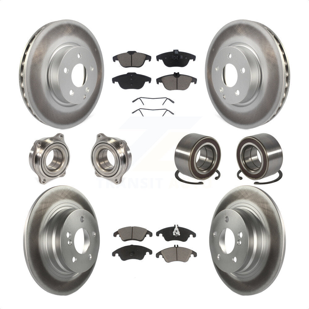Front Rear Wheel Hub Bearings Assembly Coated Disc Brake Rotors And Ceramic Pads Kit (10Pc) For 2011-2012 Mercedes-Benz C300 With 322mm Diameter Rotor KBB-123257 by Transit Auto