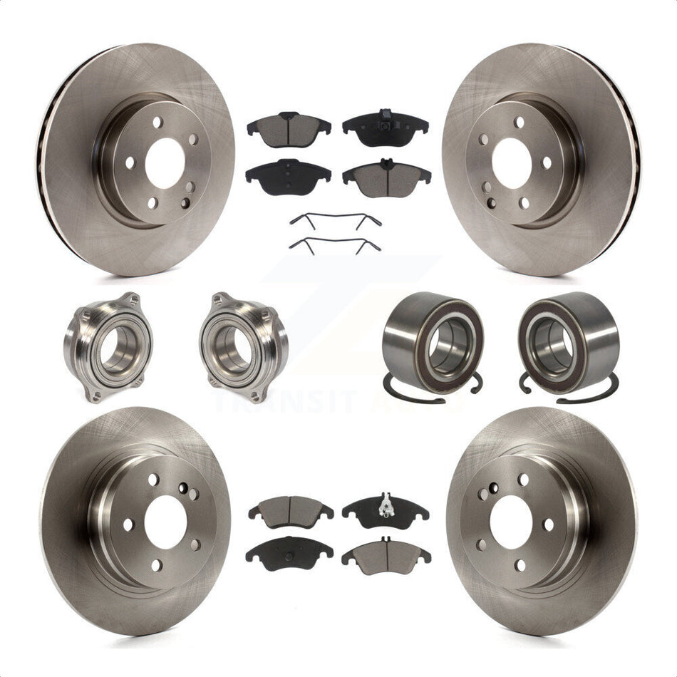 Front Rear Wheel Hub Bearings Assembly Disc Brake Rotors And Ceramic Pads Kit (10Pc) For 2011-2012 Mercedes-Benz C300 With 322mm Diameter Rotor KBB-123277 by Transit Auto