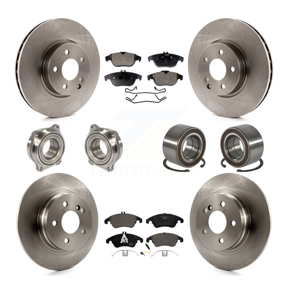 Front Rear Wheel Hub Bearings Assembly Disc Brake Rotors And Ceramic Pads Kit (10Pc) For 2011-2012 Mercedes-Benz C300 With 322mm Diameter Rotor KBB-123326 by Transit Auto