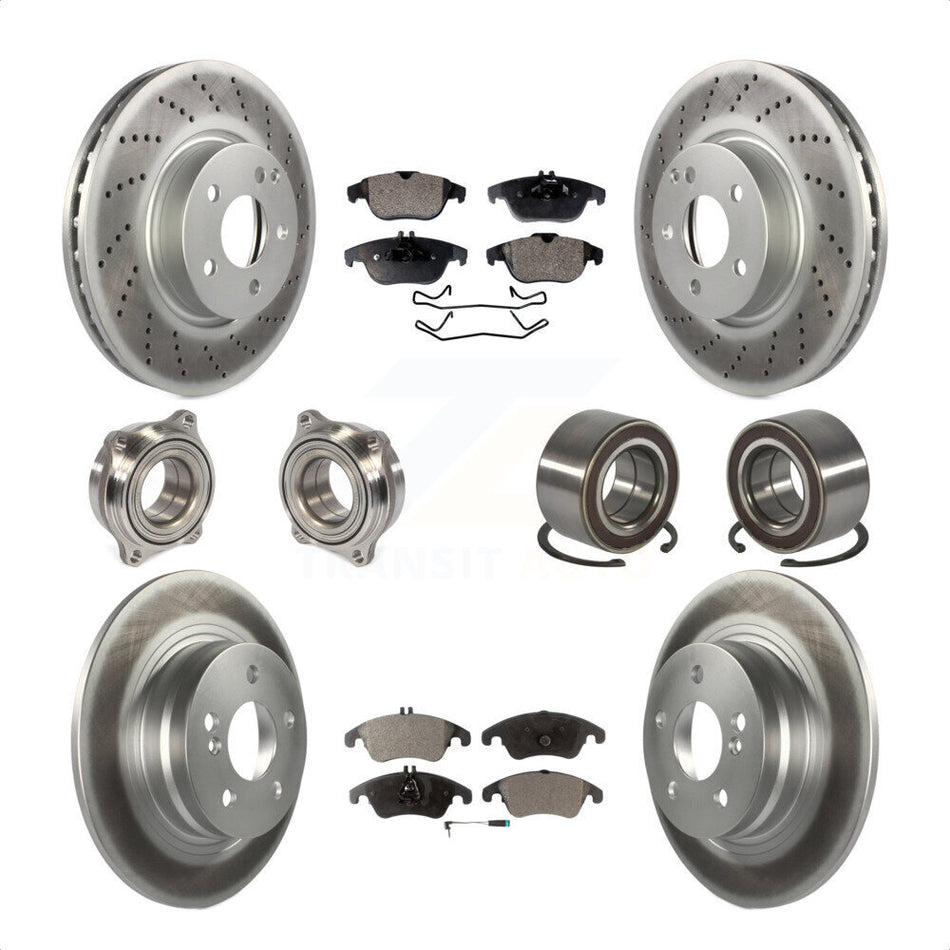 Front Rear Wheel Hub Bearings Assembly Coated Disc Brake Rotors And Semi-Metallic Pads Kit (10Pc) For 2011-2012 Mercedes-Benz C300 With 322mm Diameter Rotor KBB-123331 by Transit Auto