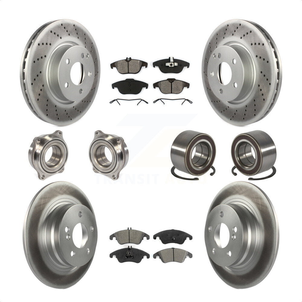 Front Rear Wheel Hub Bearings Assembly Coated Disc Brake Rotors And Semi-Metallic Pads Kit (10Pc) For 2011-2012 Mercedes-Benz C300 With 322mm Diameter Rotor KBB-123348 by Transit Auto