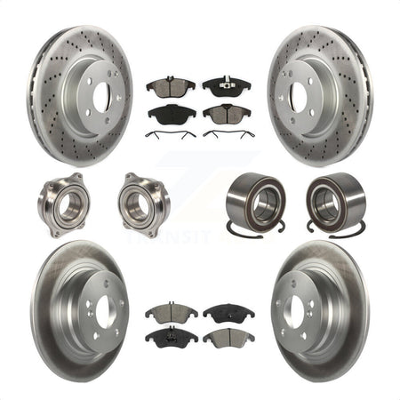 Front Rear Wheel Hub Bearings Assembly Coated Disc Brake Rotors And Semi-Metallic Pads Kit (10Pc) For 2011-2012 Mercedes-Benz C300 With 322mm Diameter Rotor KBB-123348 by Transit Auto