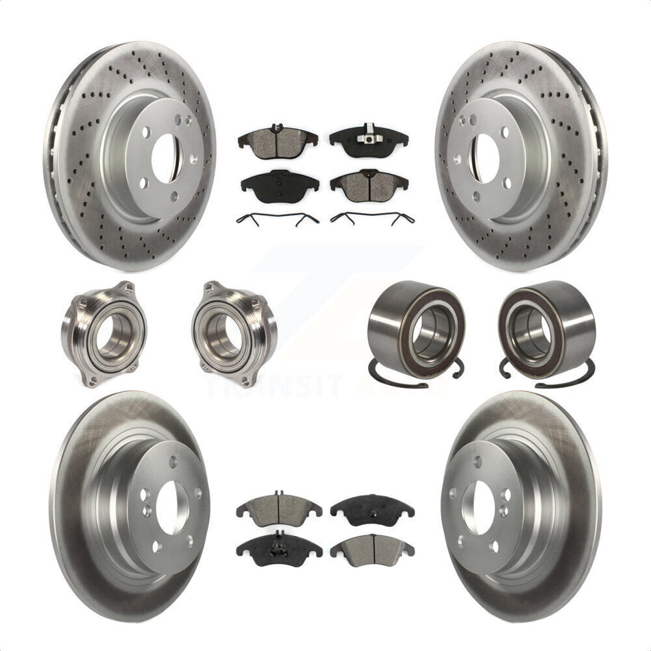 Front Rear Wheel Hub Bearings Assembly Coated Disc Brake Rotors And Semi-Metallic Pads Kit (10Pc) For 2011-2012 Mercedes-Benz C300 With 322mm Diameter Rotor KBB-123348 by Transit Auto