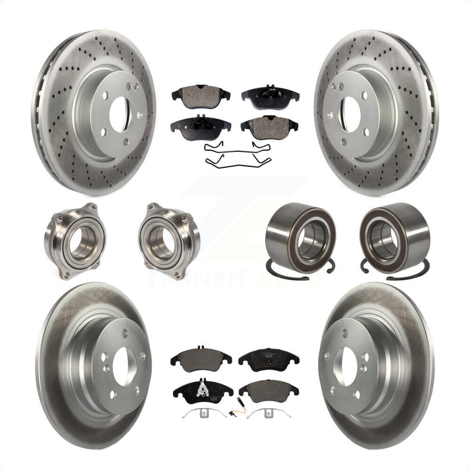 Front Rear Wheel Hub Bearings Assembly Coated Disc Brake Rotors And Ceramic Pads Kit (10Pc) For 2011-2012 Mercedes-Benz C300 With 322mm Diameter Rotor KBB-123380 by Transit Auto