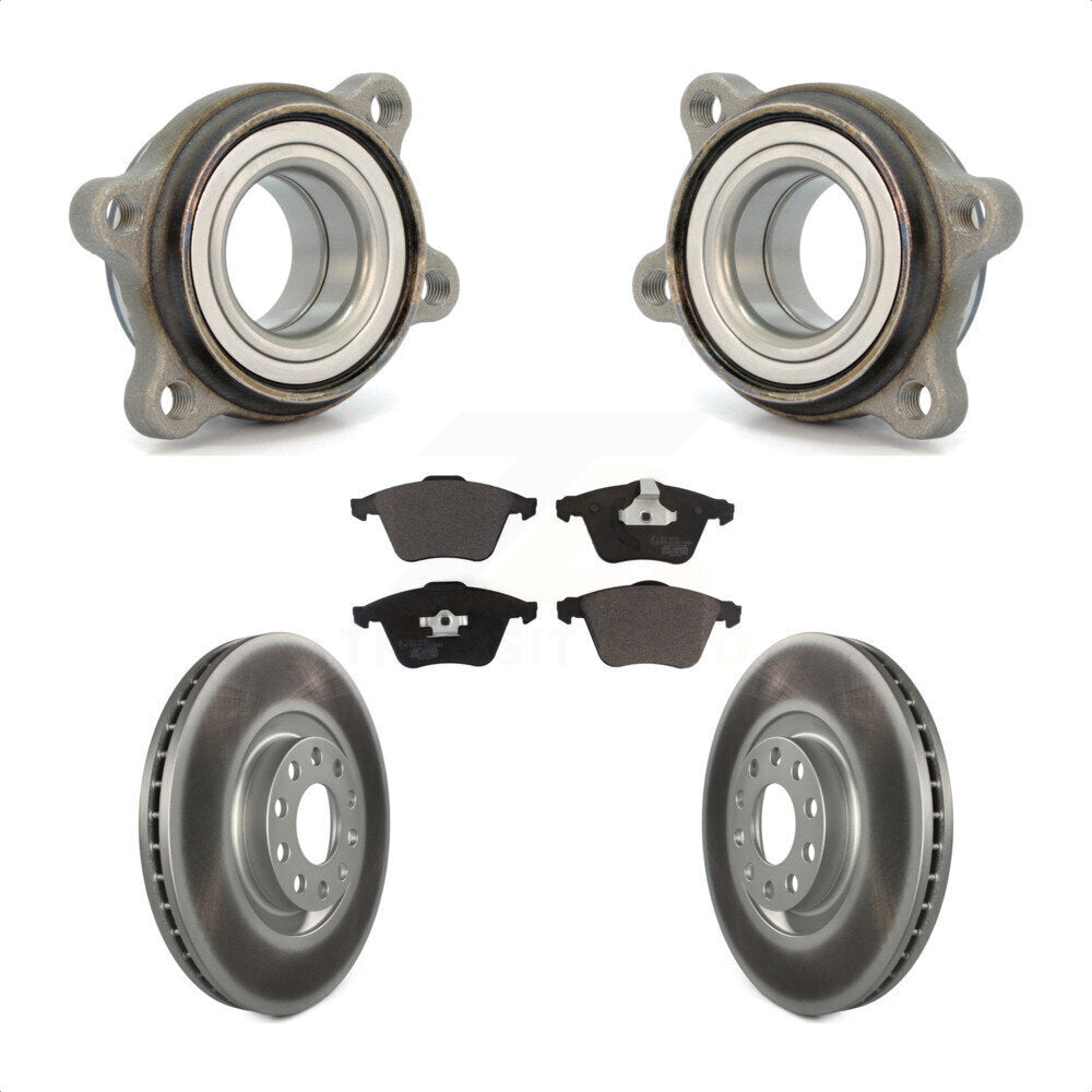 Front Hub Bearing Assembly With Coated Disc Brake Rotors And Ceramic Pads Kit For 2002-2004 Audi A6 Quattro 321mm Diameter Rotor Single Piston Caliper KBB-123479 by Transit Auto