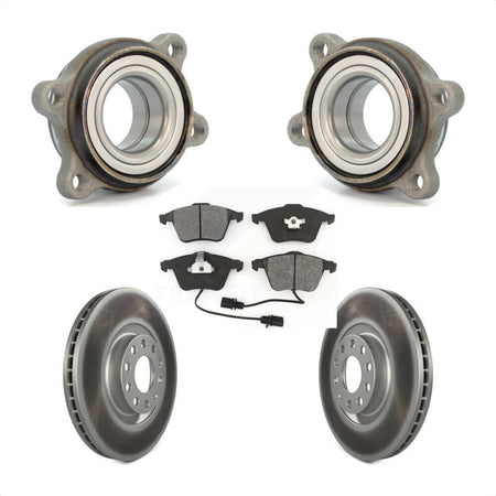 Front Hub Bearing Assembly With Coated Disc Brake Rotors And Semi-Metallic Pads Kit For 2002-2004 Audi A6 Quattro 321mm Diameter Rotor Single Piston Caliper KBB-123533 by Transit Auto