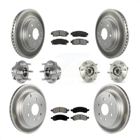 Front Rear Hub Bearings Assembly Coated Disc Brake Rotors And Semi-Metallic Pads Kit (10Pc) For 2017 Buick Enclave AWD KBB-123558 by Transit Auto