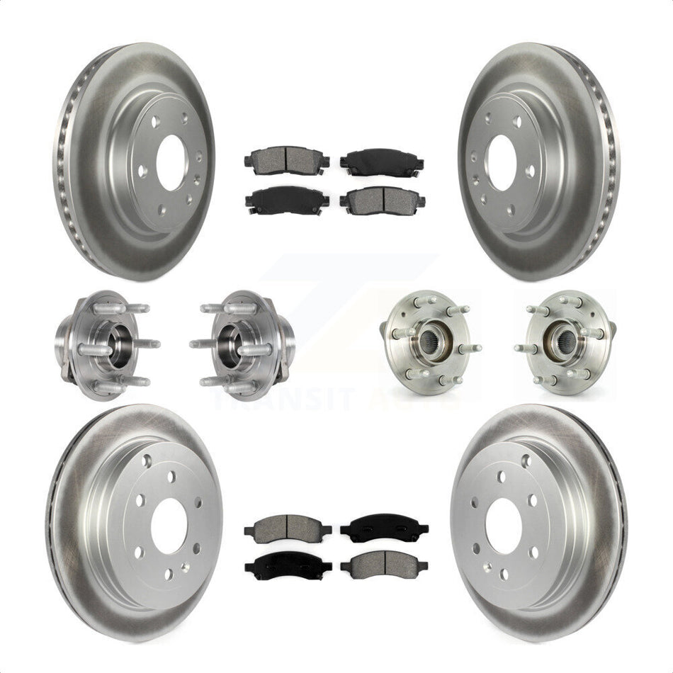 Front Rear Hub Bearings Assembly Coated Disc Brake Rotors And Semi-Metallic Pads Kit (10Pc) For 2017 Buick Enclave AWD KBB-123558 by Transit Auto