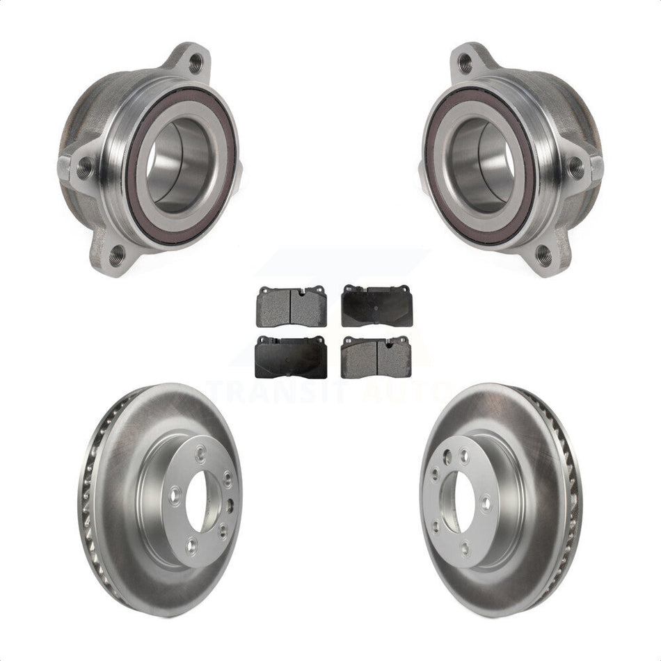 Front Hub Bearing Assembly With Coated Disc Brake Rotors And Semi-Metallic Pads Kit For 2011-2015 Volkswagen Touareg 330mm Diameter Rotor KBB-123578 by Transit Auto