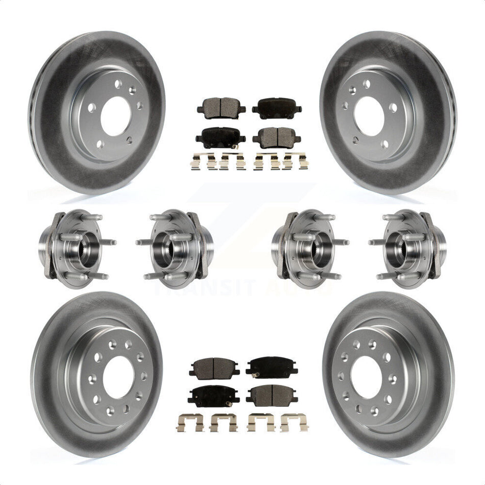 Front Rear Hub Bearings Assembly Coated Disc Brake Rotors And Semi-Metallic Pads Kit (10Pc) For 2017-2018 Buick LaCrosse AWD With 16" Factory Wheels KBB-123608 by Transit Auto