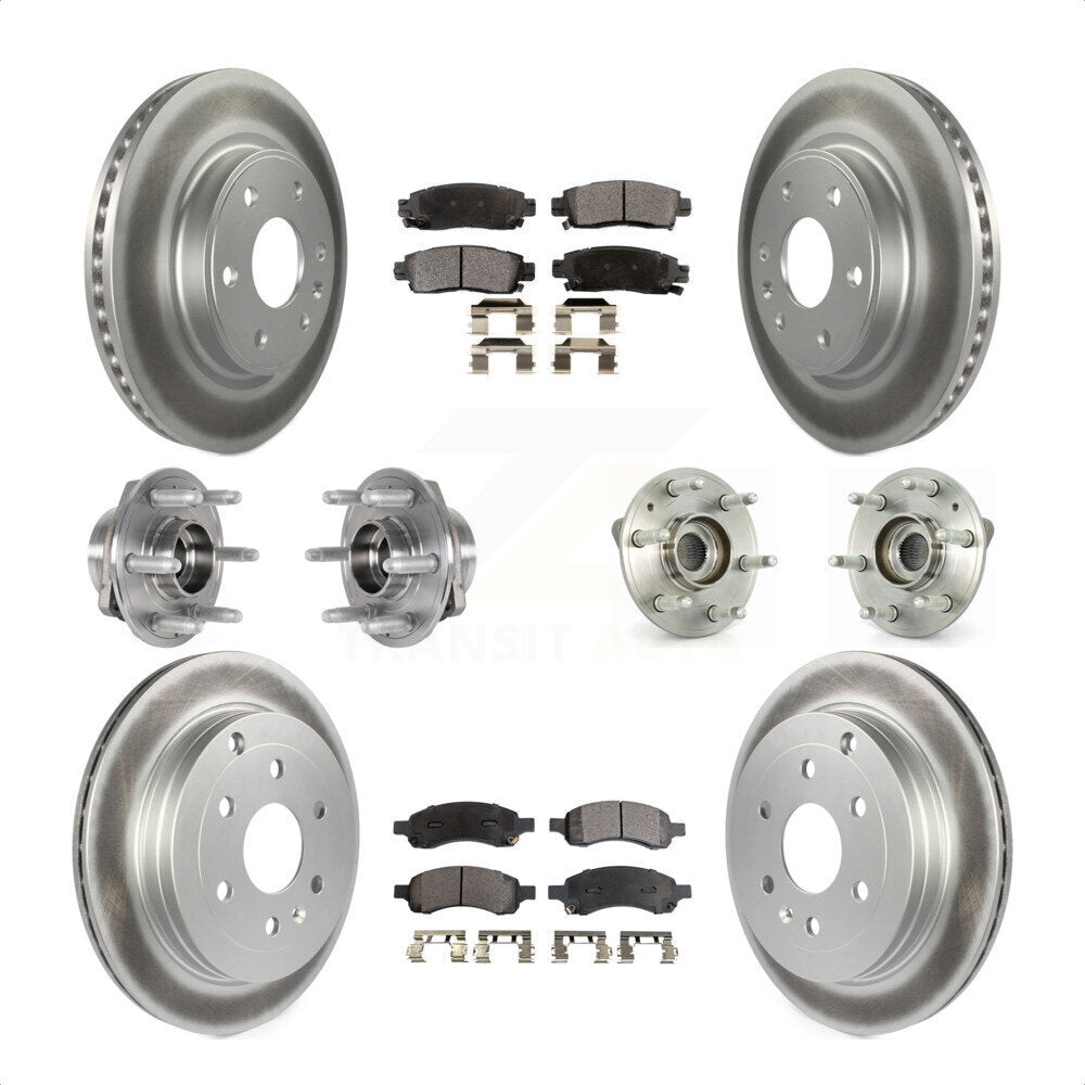 Front Rear Hub Bearings Assembly Coated Disc Brake Rotors And Semi-Metallic Pads Kit (10Pc) For 2017 Buick Enclave AWD KBB-123617 by Transit Auto