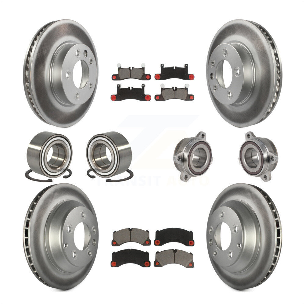 Front Rear Wheel Hub Bearings Assembly Coated Disc Brake Rotors And Ceramic Pads Shoes Kit (10Pc) For 2016 Volkswagen Touareg KBB-123638 by Transit Auto