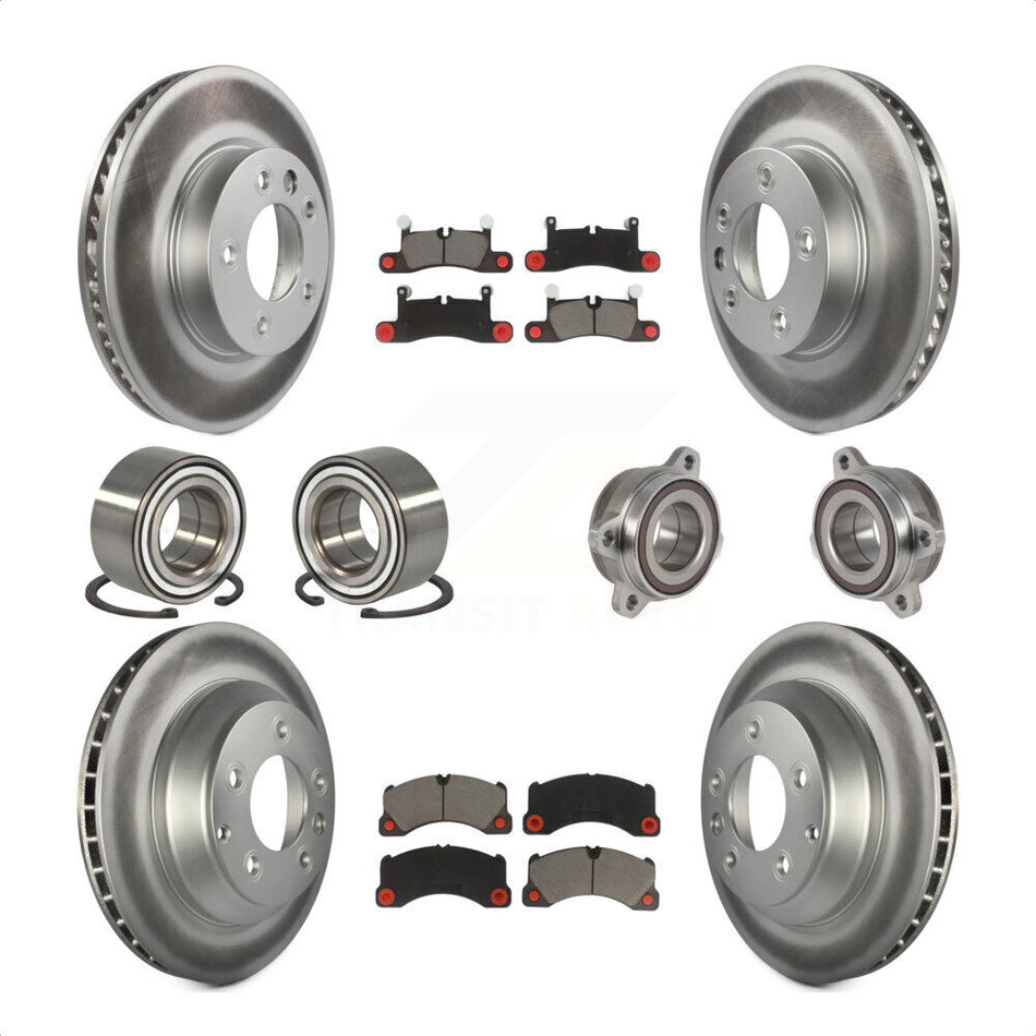 Front Rear Wheel Hub Bearings Assembly Coated Disc Brake Rotors And Ceramic Pads Shoes Kit (10Pc) For 2016 Volkswagen Touareg KBB-123638 by Transit Auto